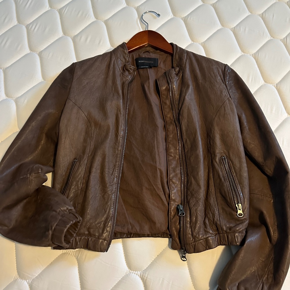 BCBG Brown Leather Bomber Jacket